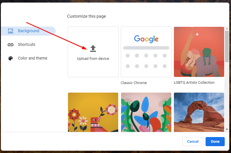 Upload and add Custom photos As Google Background