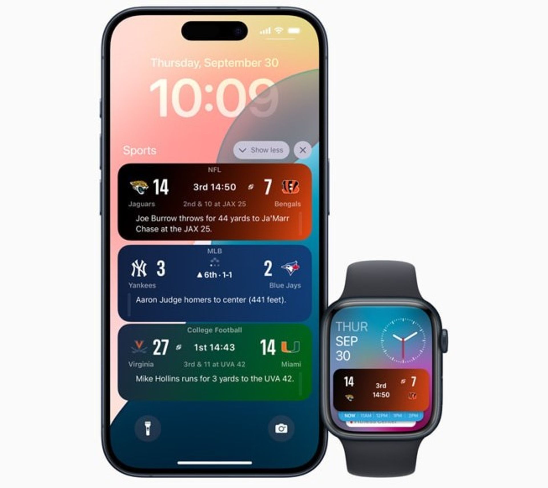 Display game score cards on iPhone lock screen next to Apple Watch