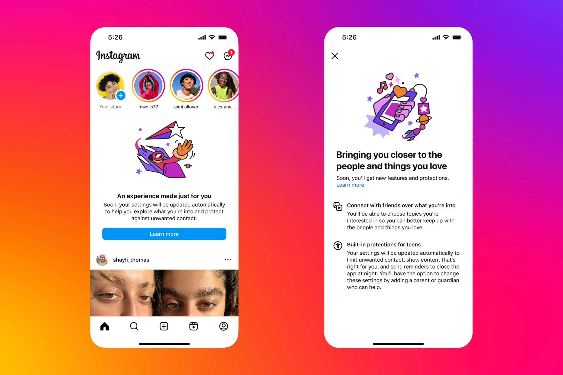 Instagram's new safety features page for teens