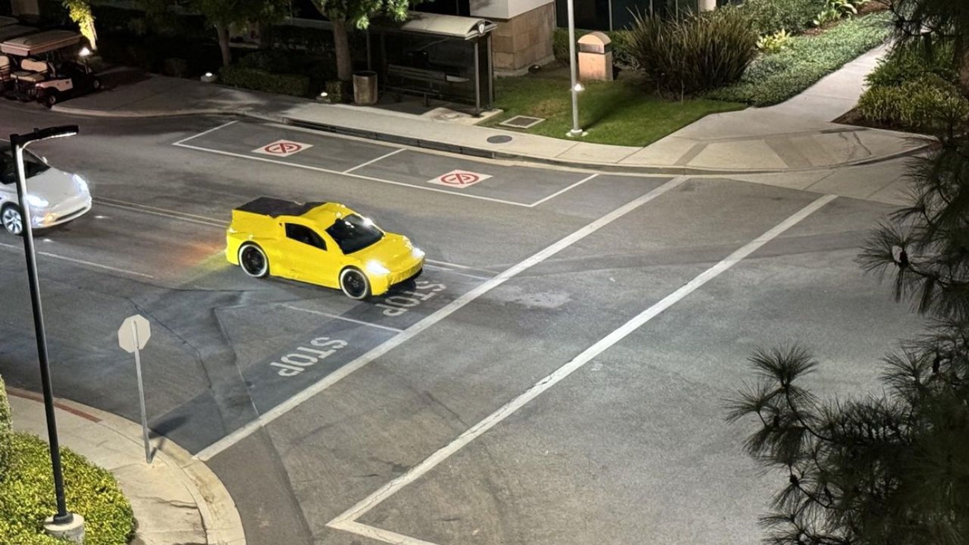 Leaked image of Tesla's robot taxi moving on the road