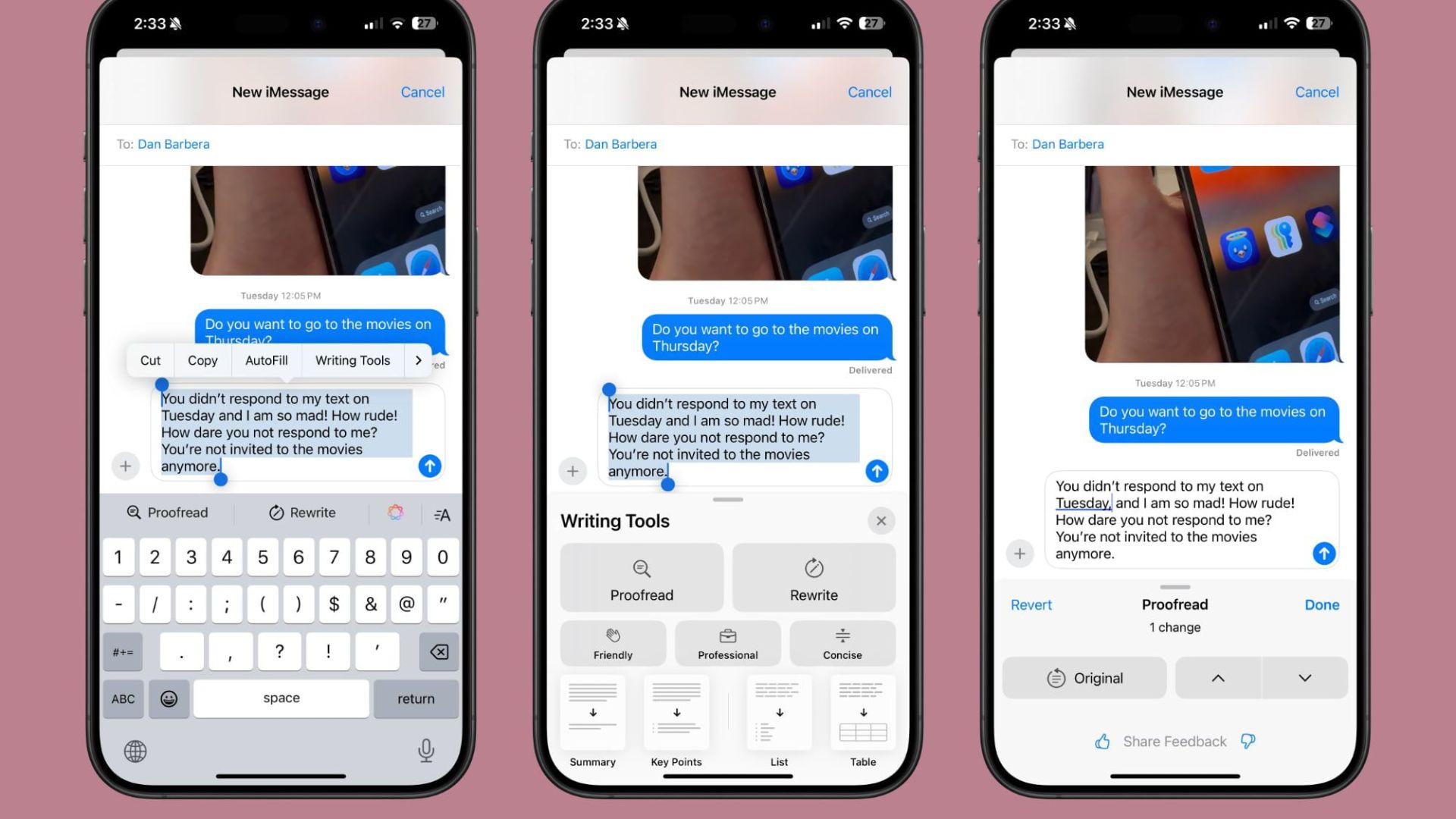 Text tone and format settings page in iOS 18