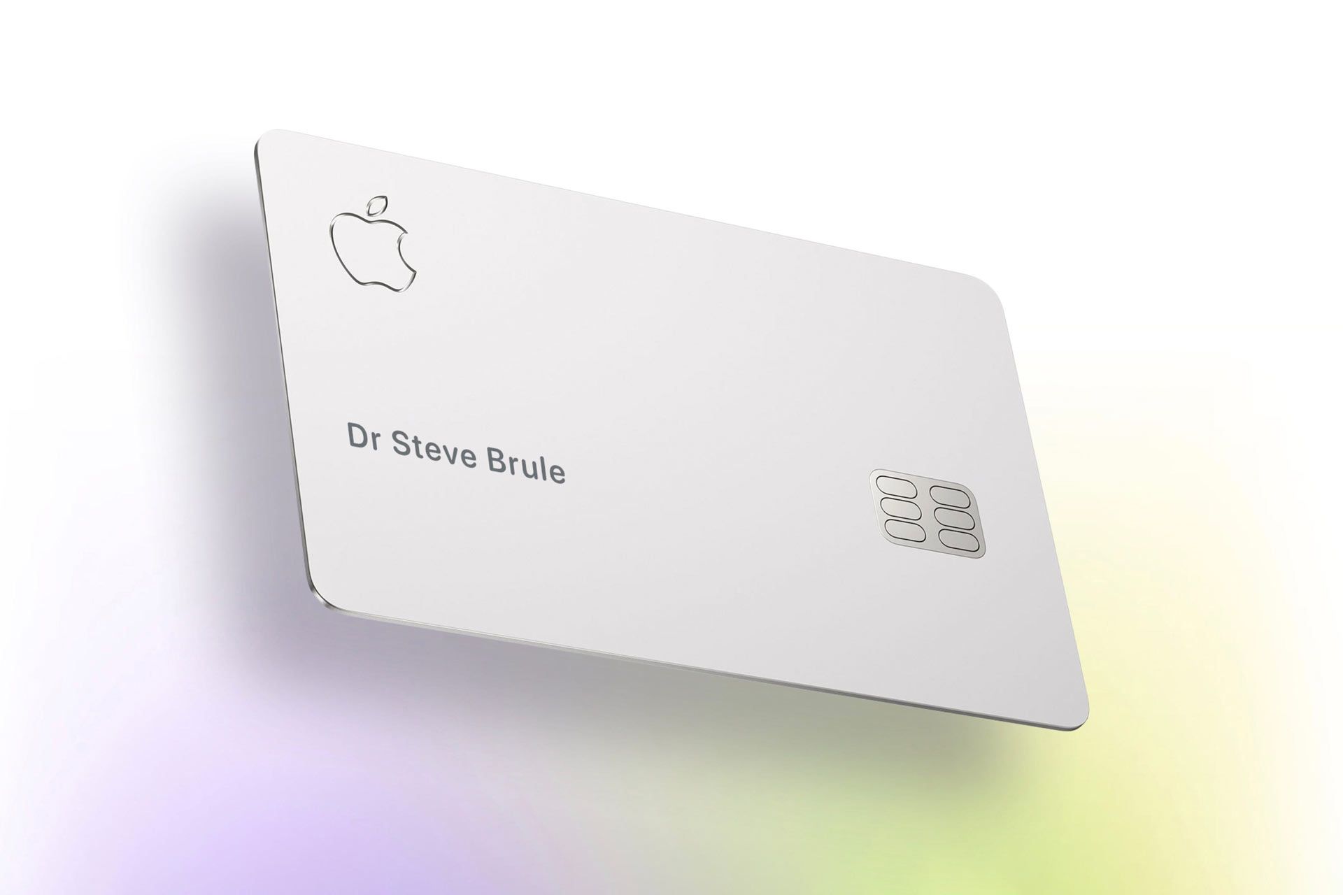 Apple card on purple and pale yellow background