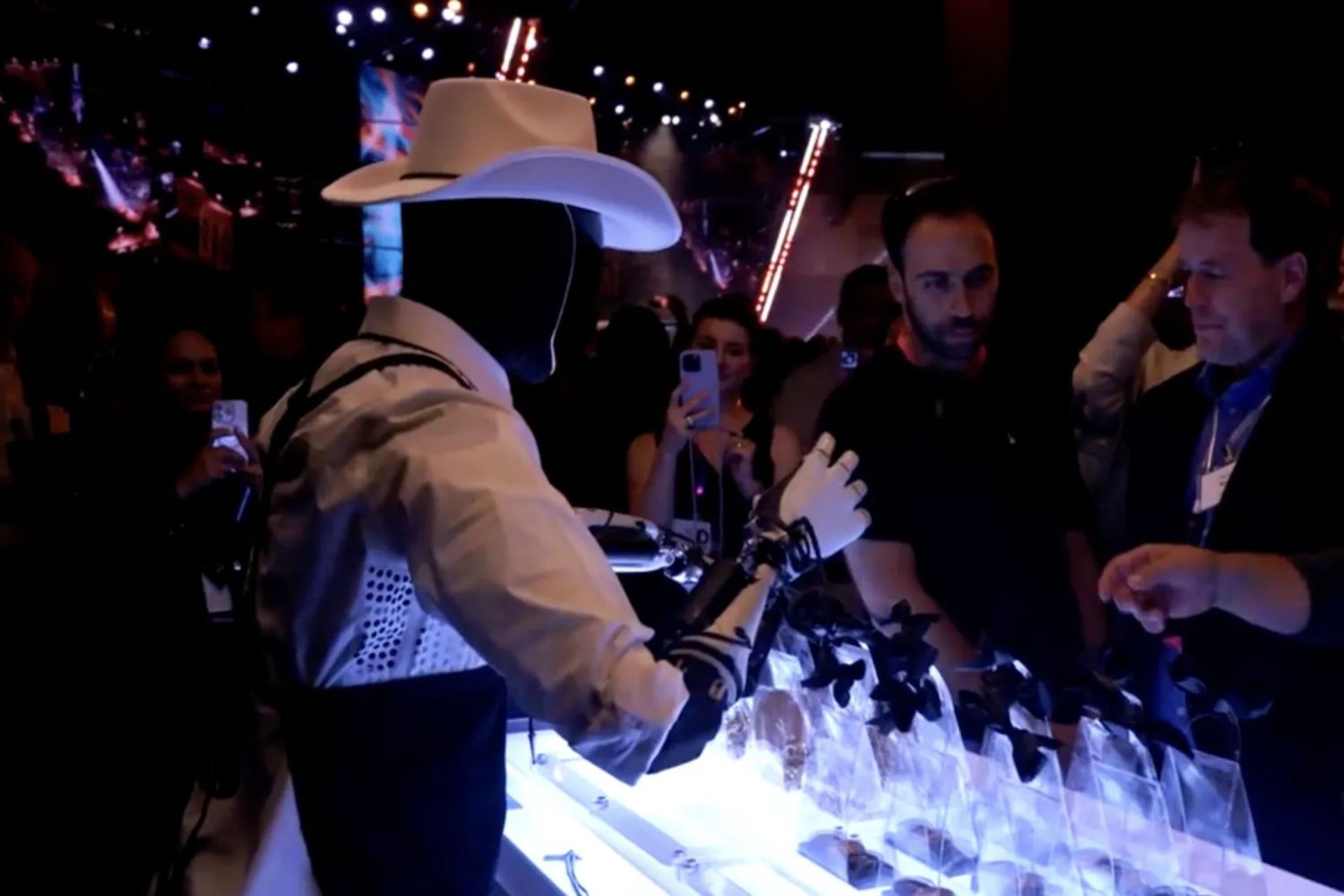 Tesla Optimus robot wearing a cowboy hat