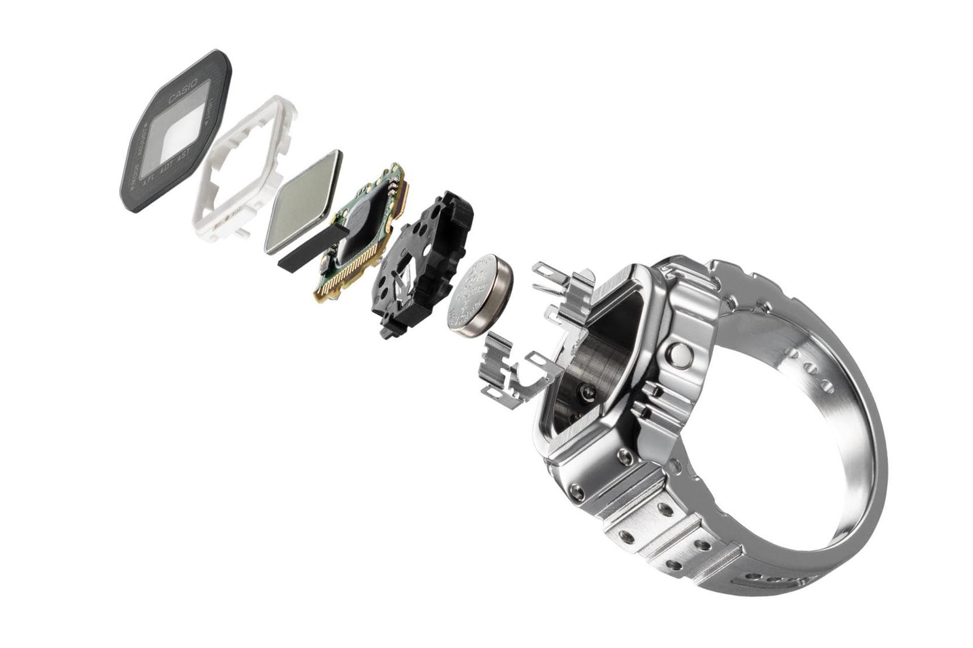 Exploded view of the components of the Casio CRW-001-1JR ring