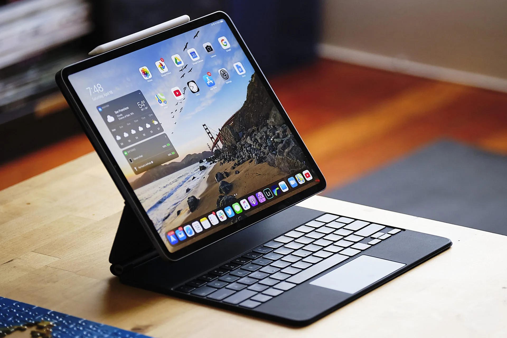 Apple iPad Pro 2020 / iPad Pro with Magic Keyboard case on the table from the front view