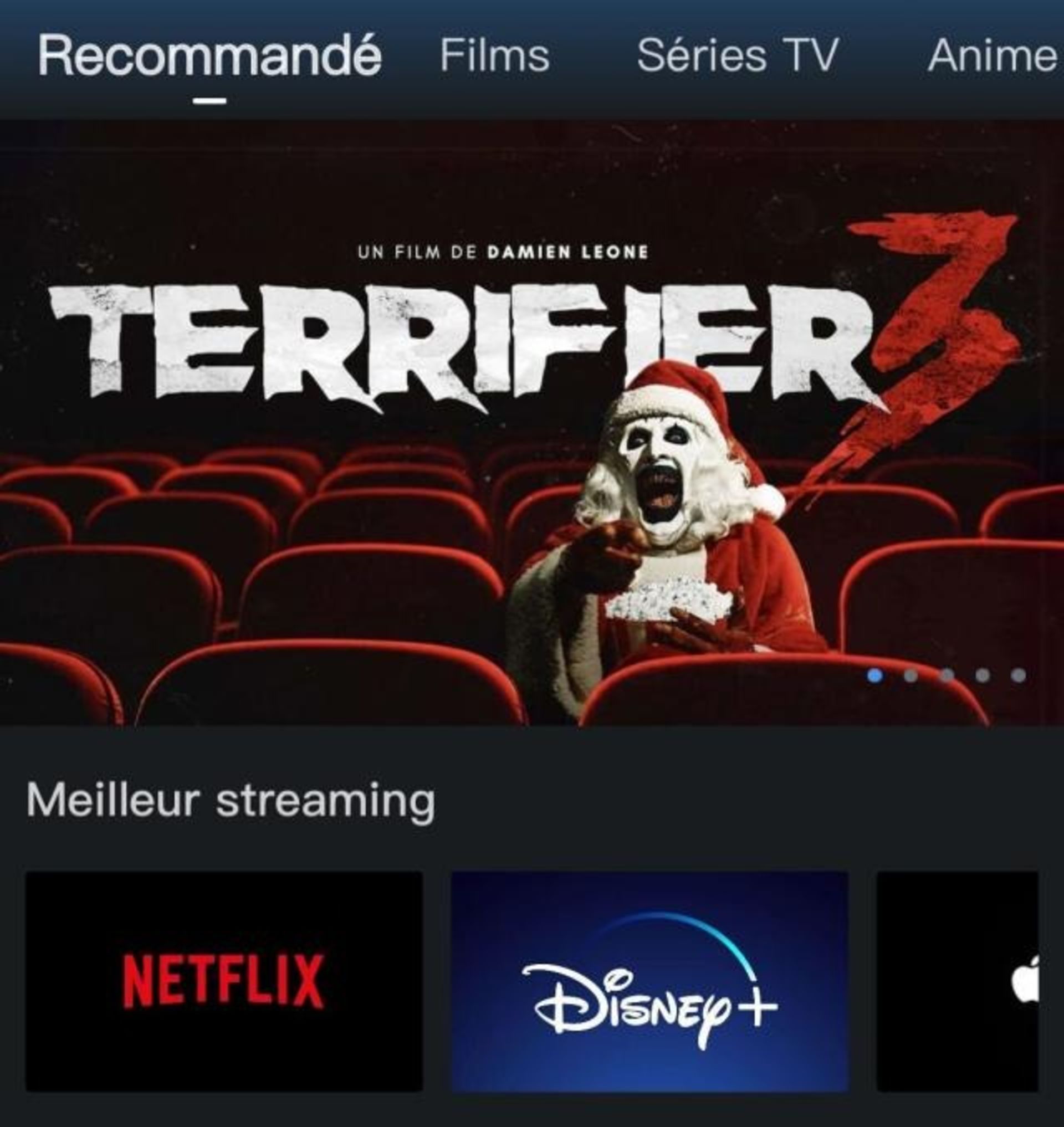 Terrifier 3 movie cover in Univer note application in French